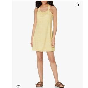 NWT PrAna Cantine Dress in Birch Linea Yellow Sz M Shelf Bra Moisture Wicking